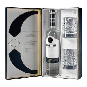 Onegin Vodka Gift Pack Bottle 700ml and Two Rock Glasses | Premium Russian Vodka | Onegin