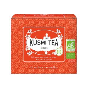 Boost 20 Muslin Tea Bags | Organic Blend of Mate and  Green Tea Flavored with Spices | Kusmi Tea